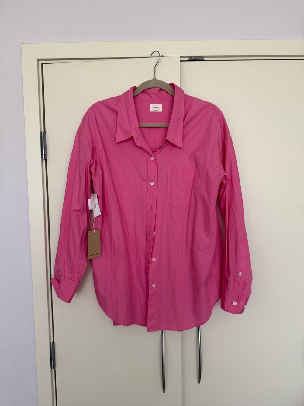 Bright Pink Aritzia WILFRED FREE Cotton Button-Down Shirt NWT Size S - Picture 4 of 4